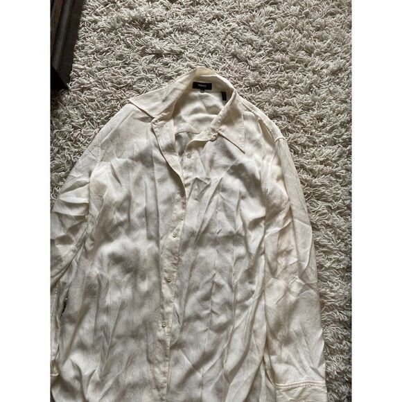 Theory Blouse Top Button Front Cream Off White Large - Picture 2 of 7